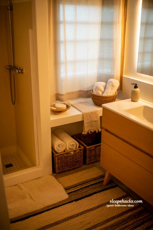 cozy guest bathroom ideas with warm textures and soft inviting modern decor design
