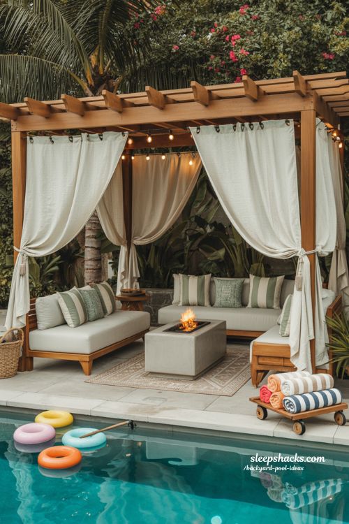 cozy poolside cabana backyard ideas