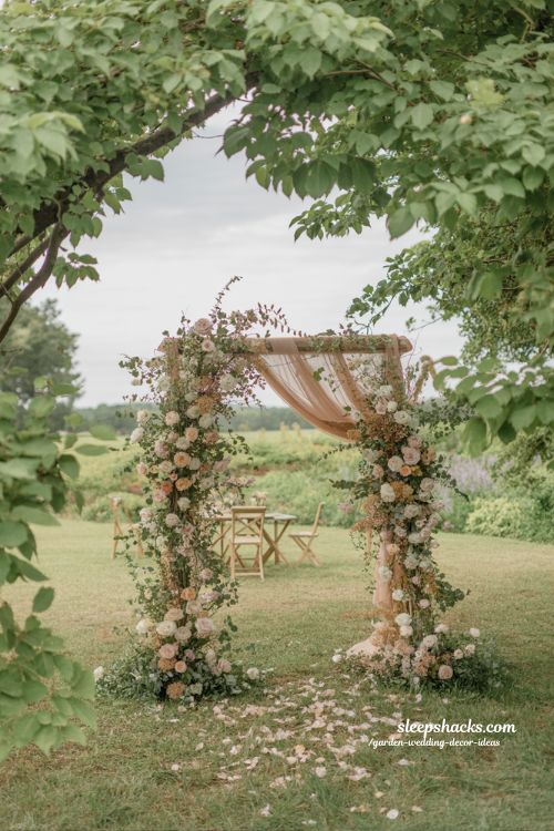 dreamy floral arch ideas for a romantic garden wedding with natural flowers and soft greenery 