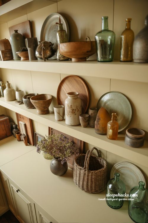 farmhouse above cabinet decor ideas with vintage character and collected over time rustic kitchen styling with warm natural textures