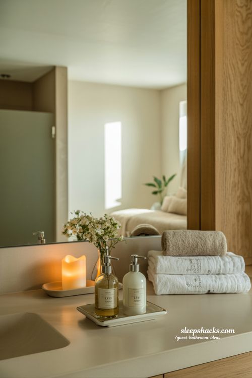 final touch guest bathroom ideas with candles flowers and warm welcoming modern decor styling