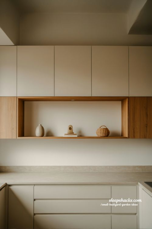 how to avoid cluttered above cabinet decor ideas with minimalist styling and intentional empty space for calm modern kitchen design
