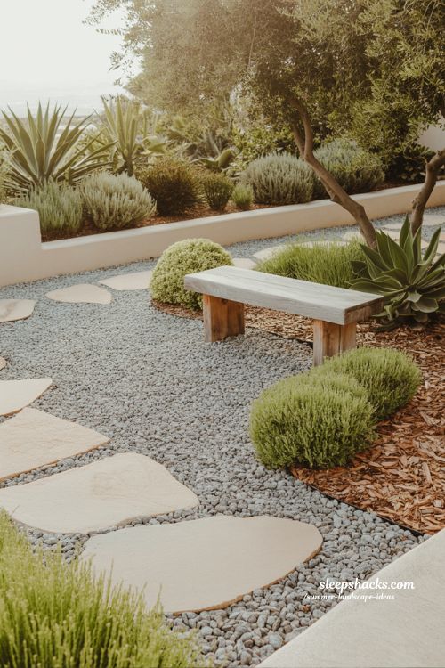 low maintenance backyard landscaping with gravel and drought tolerant plants for stress free summers