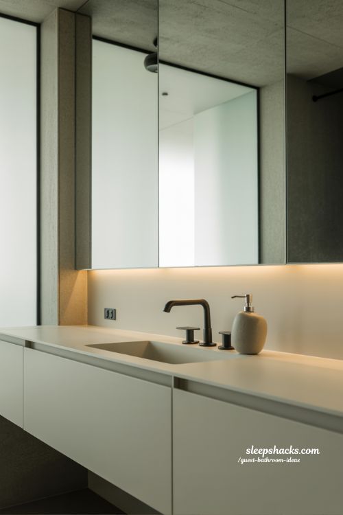 modern guest bathroom ideas with sleek minimalist design and floating vanity style