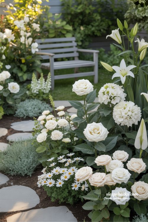 monochrome flower garden ideas for calm and harmonious beauty