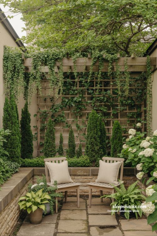 natural privacy screen with plants and a lush green wall on a garden patio