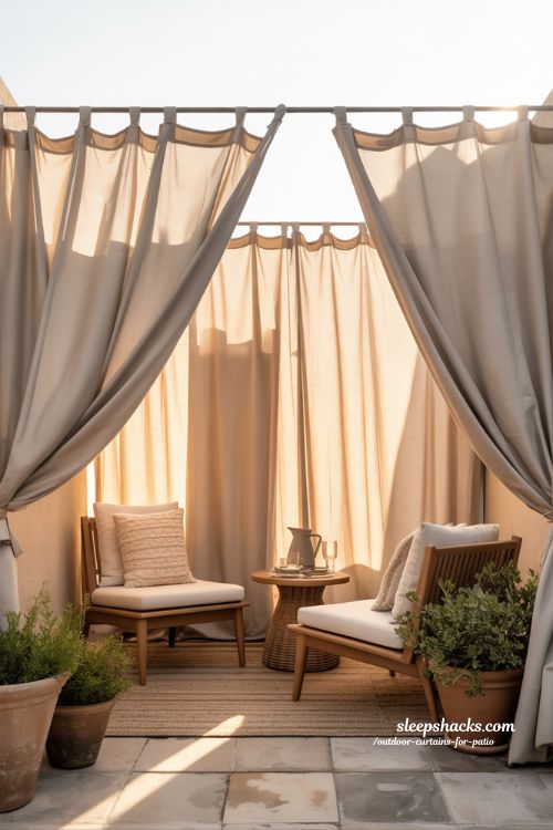 outdoor curtains for patio sun shade wind protection cozy small patio comfort ideas
