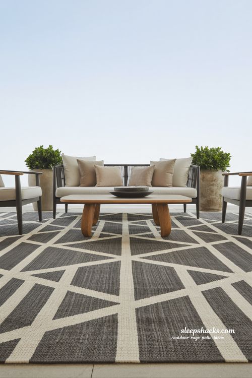 outdoor rugs patio ideas geometric rug modern patio styling with clean lines and structured outdoor seating design