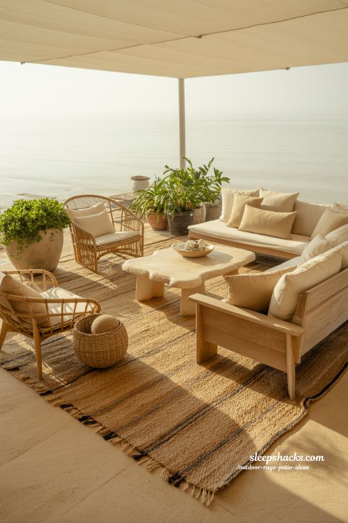 outdoor rugs patio ideas natural fiber jute rug earthy patio design with organic textures and resort style outdoor seating