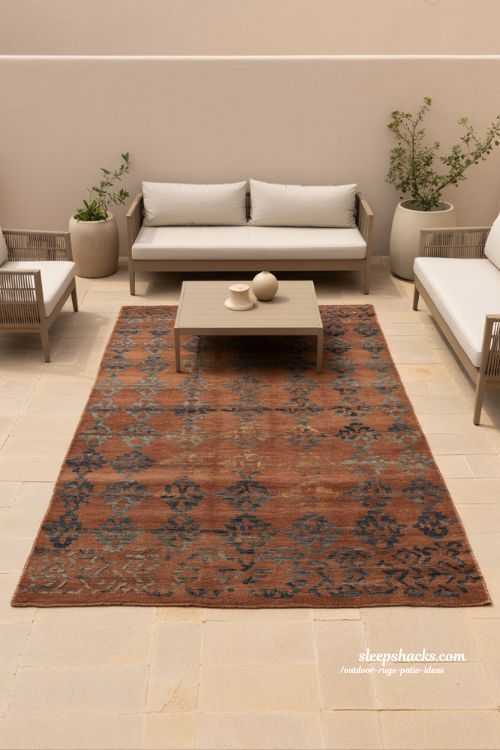 outdoor rugs patio ideas statement rug focal point outdoor patio with bold centerpiece rug and minimalist modern styling