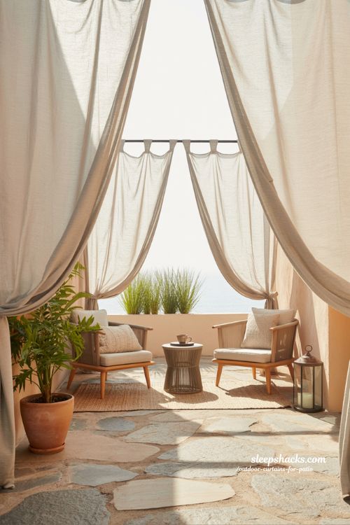 private patio with outdoor curtains open airy cozy small space privacy ideas
