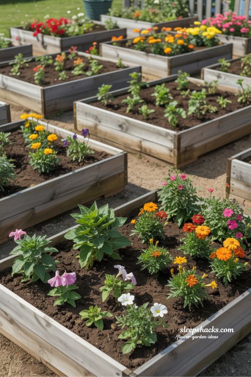 raised bed flower garden ideas for a clean and organized look