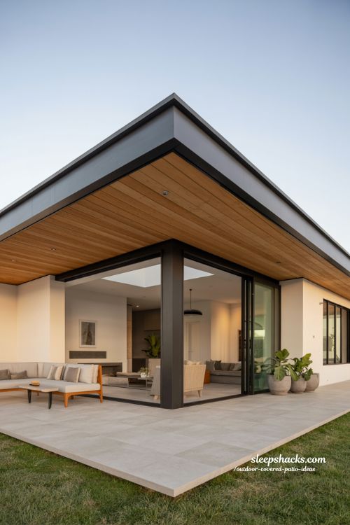 seamless roof extension patio design with modern house outdoor living integration and natural architectural flow
