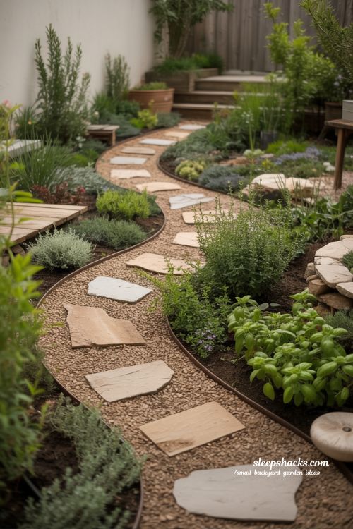 simple backyard garden pathway ideas using stones and gravel for flow and natural movement in small spaces