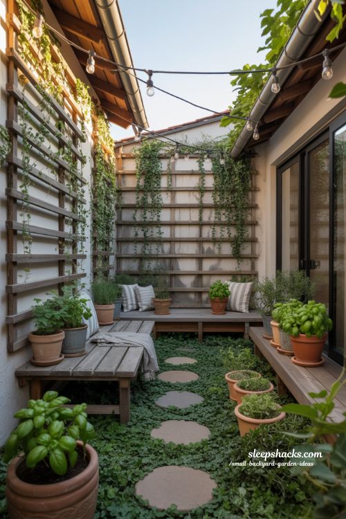 small backyard garden ideas with cozy layered greenery and natural rustic charm