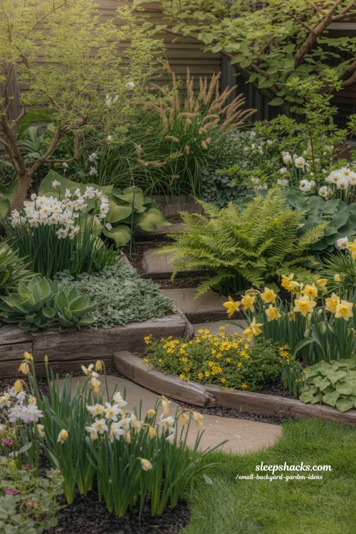 small backyard garden seasonal design ideas with year round planting and dynamic changing landscape flow
