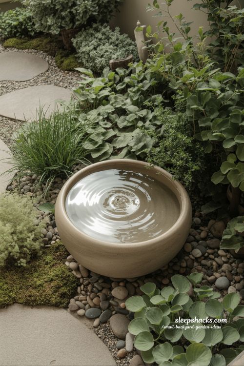 small backyard water feature ideas for calming garden spaces with simple fountains and peaceful natural sound
