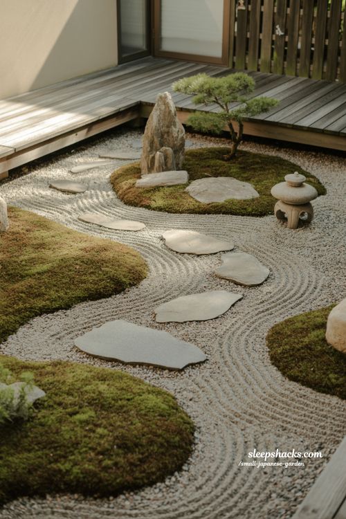 small japanese garden backyard zen retreat with stones moss gravel and minimalist natural landscape design ideas