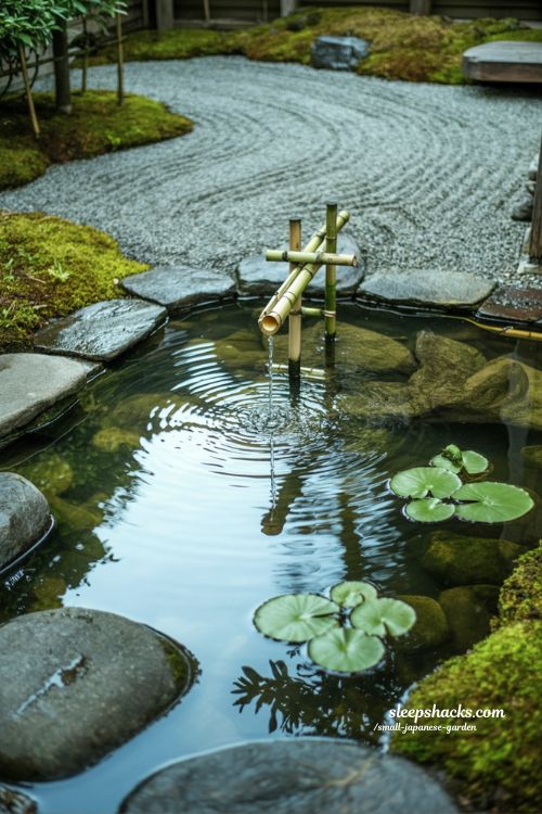 small japanese garden water feature ideas bamboo fountain pond and zen gravel design for relaxation