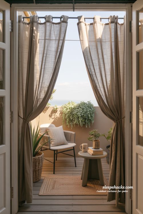 small patio transformation with outdoor curtains cozy balcony reading corner ideas