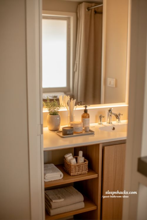 welcoming guest bathroom ideas with thoughtful personal touches and cozy modern hospitality design
