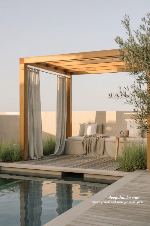 Above ground pool pergola shade ideas for cozy small backyard relaxation corners 