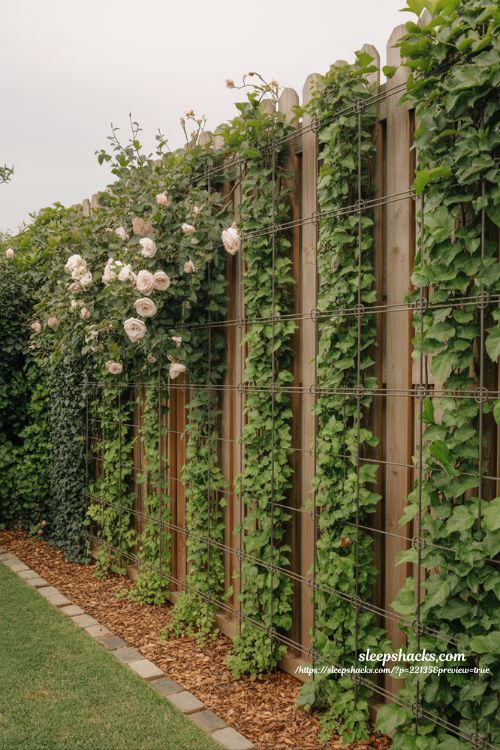 Backyard privacy ideas with climbing vines on fence for lush living green wall garden design