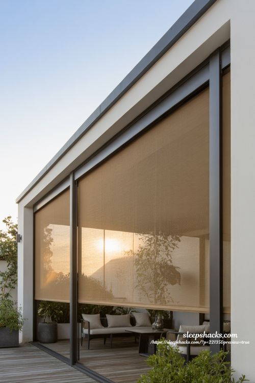Backyard privacy ideas with retractable patio screens for modern outdoor shaded living space design