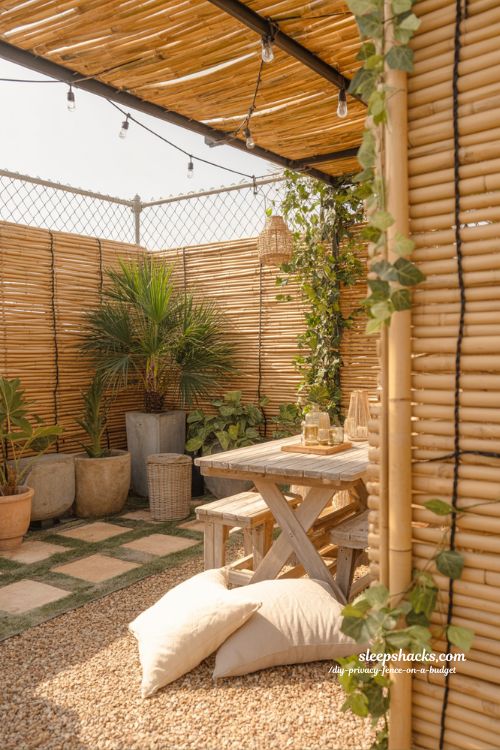 Bamboo roll privacy screen ideas for upgrading a chain link fence