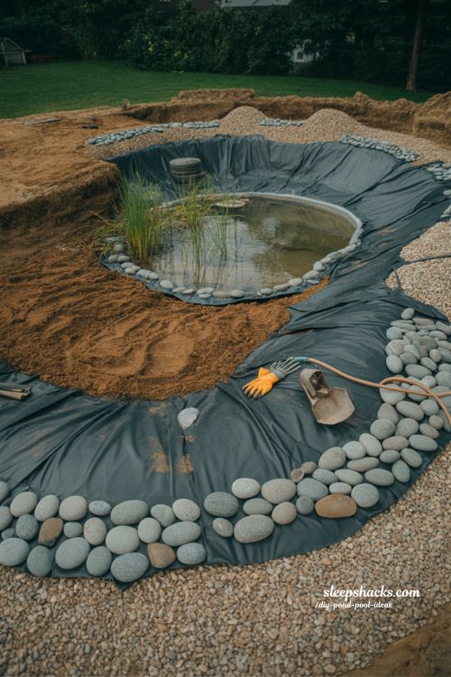 Shot type — cinematic wide-angle landscape photography capturing a cascading waterfall feeding into a natural DIY swim pond in a sloped backyard setting Room description — a mountain-inspired DIY swim pond designed to mimic a natural forest stream, where a layered stone waterfall flows down into a clear swimming basin connected to a planted bog filtration zone, the entire space integrated into a gently sloped, wooded backyard that feels like a private hidden retreat carved into nature rather than built on top of it Style and era — modern natural landscape architecture inspired by mountain stream ecosystems, combining rustic stone craftsmanship with contemporary eco-friendly backyard design Color palette — deep evergreen greens, moss-covered stone grays, earthy brown rock tones, soft turquoise water highlights, and warm natural wood accents blending into the surrounding forest-like environment Key props and details — large stacked natural boulders forming the waterfall structure, multiple stone shelves guiding water flow in layered cascades, crystal-clear moving water creating subtle ripples and foam at impact points, dense planting of ferns, moss, and wetland grasses around edges, hidden pump system integrated into rockwork, smooth river stones lining the swim pond perimeter, visible connection between waterfall inflow and bog filtration zone, slightly sloped terrain shaping natural water movement, natural asymmetry in stone placement for authenticity Lighting — soft diffused golden-hour light filtering through nearby trees, creating gentle highlights on wet stone surfaces and sparkling reflections on moving water without harsh contrast Mood and atmosphere — immersive mountain retreat feeling that is calm, refreshing, and deeply grounding; soft natural colors that instantly relax the senses, aged stone textures that add depth and permanence, and flowing water movement that creates a soothing sense of escape and privacy Technical tail — no people, no text, no watermarks, no blur, no bokeh, all surfaces in sharp focus, photorealistic, 4K resolution, editorial interior photography, Pinterest-worthy
