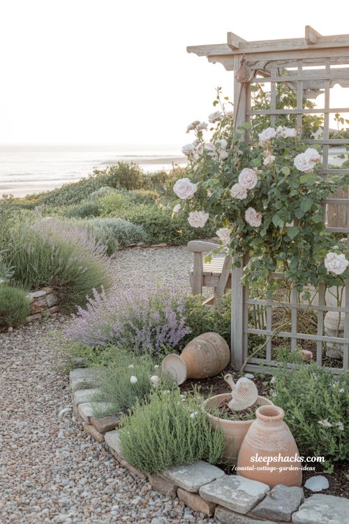 Coastal cottage garden ideas with lavender gravel paths and soft wild seaside planting