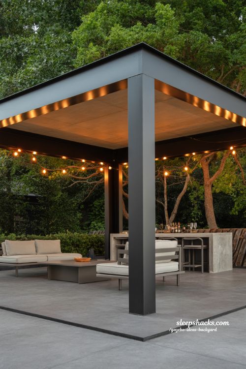 Contemporary metal gazebo ideas with dark frame modern backyard design