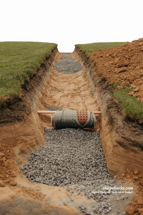 DIY french drain ideas for sloped backyard drainage solution with gravel trench and erosion control system