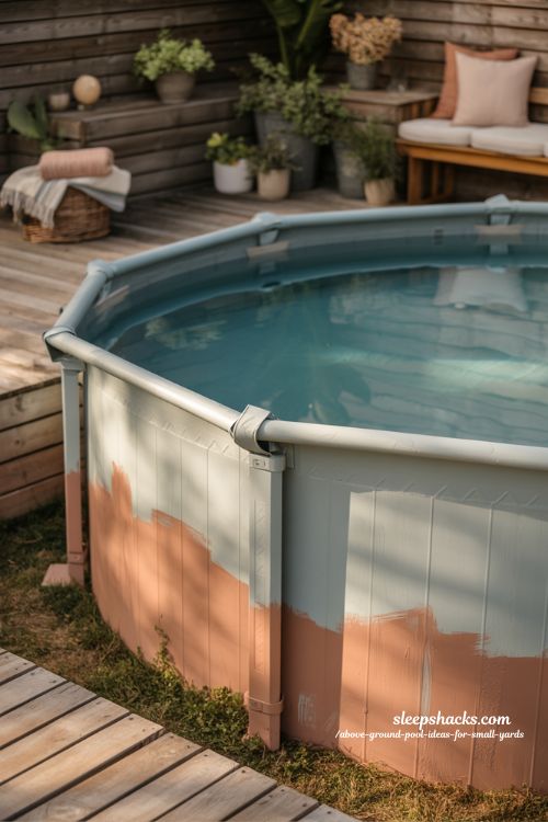 DIY painted above ground pool ideas for creative small backyard makeovers 
