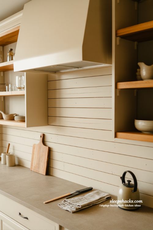 DIY shiplap backsplash kitchen ideas for a personal handmade farmhouse style with warm lived in charm