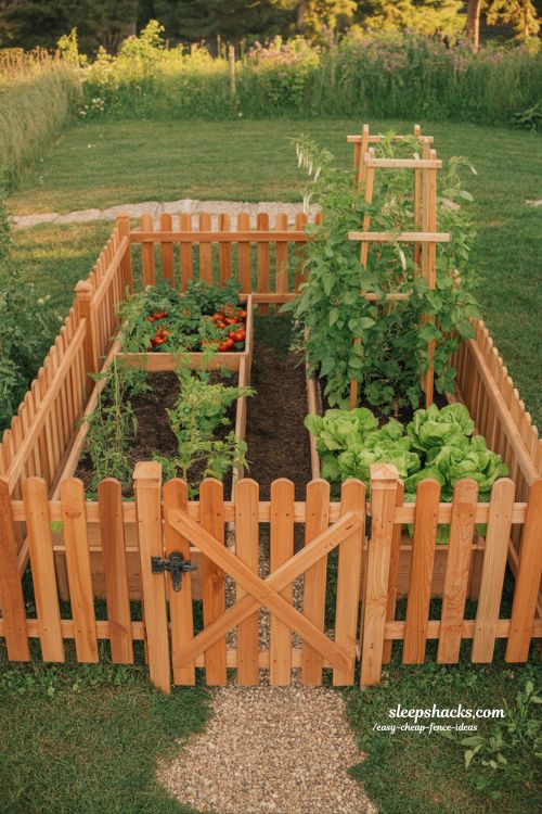 Enclosed garden patch fence ideas with small vegetable garden and budget backyard design