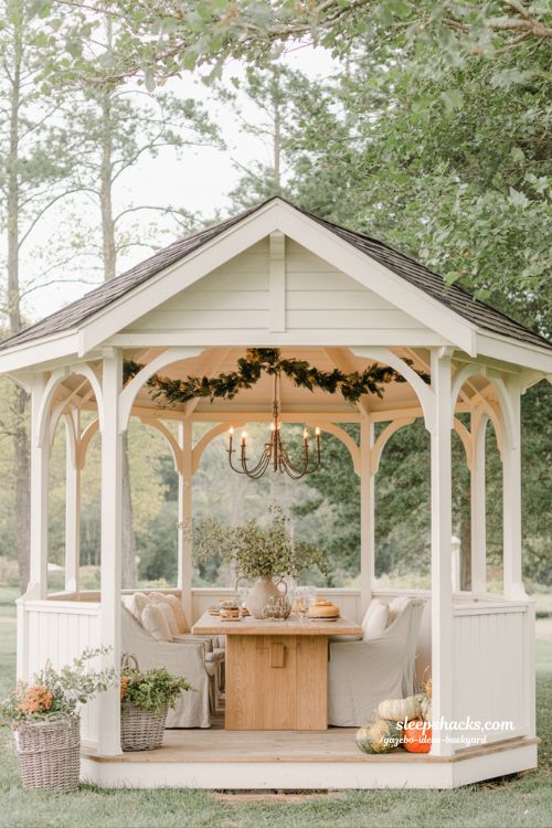 : Farmhouse gazebo ideas with seasonal decor and year round styling inspiration
