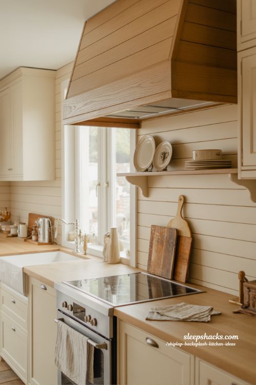 Farmhouse kitchen ideas with shiplap backsplash and balanced modern and vintage cozy home design style