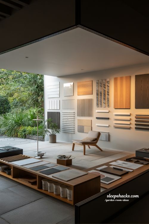 Garden room materials and design choices wood glass metal composite modern interior planning ideas for cozy and functional spaces