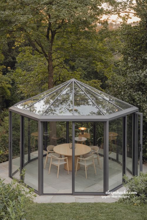 Glass walled gazebo ideas for 360 degree garden views outdoor dining room