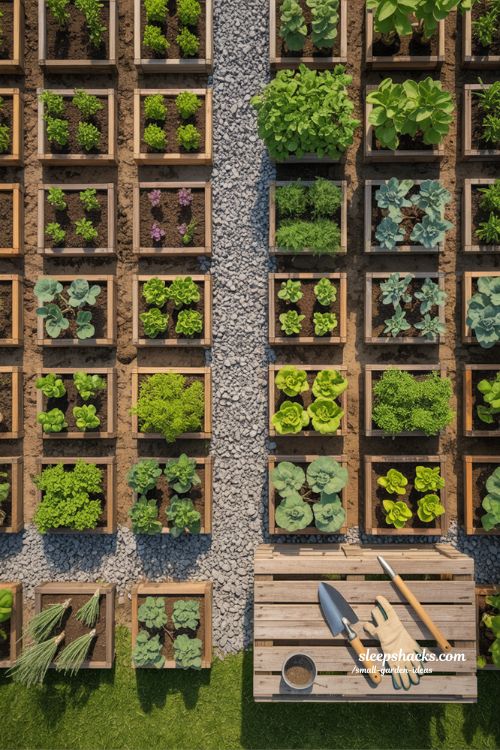 Grid garden layout ideas for small spaces with organized vegetable planting design