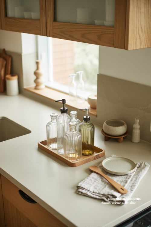 Kitchen counter decor ideas with clean glass dispensers for a clutter free modern kitchen 