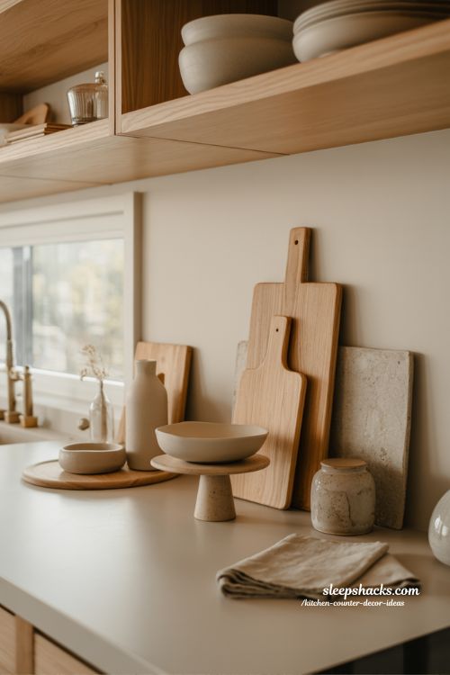 Kitchen counter decor ideas with layered height styling for balanced and elegant kitchen counters 