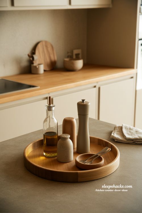 Kitchen counter decor ideas with simple tray organization for calm spaces 