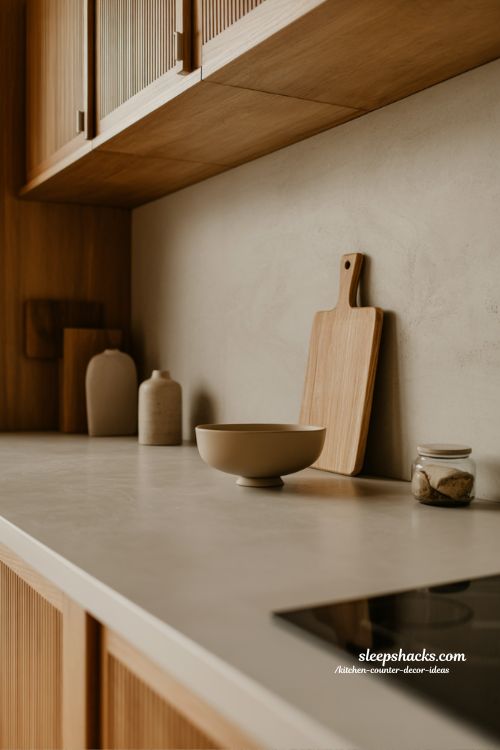 Kitchen counter decor ideas with minimal open space styling for calm and breathable kitchen design 