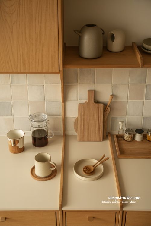 Kitchen counter decor ideas with small functional zones for organized and calm kitchen layouts 