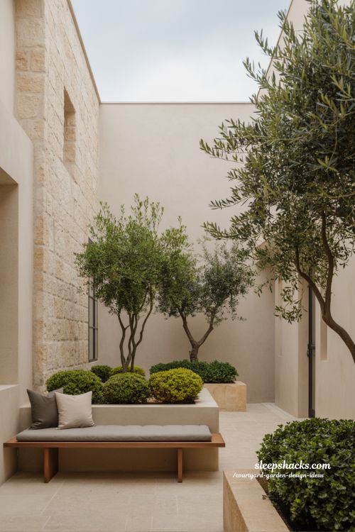 Luxury courtyard garden design with simple elegant touches and calm atmosphere
