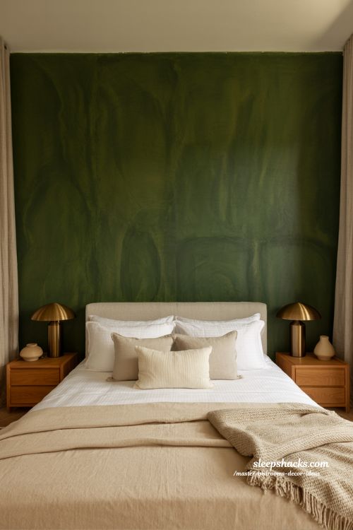 Master bedroom decor ideas with dark accent wall and dramatic cozy bedroom design 
