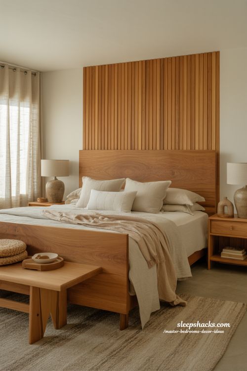 Master bedroom decor ideas with natural timber warmth and organic bedroom design 