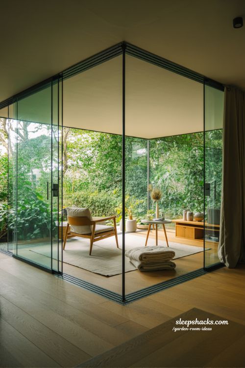 Minimal glass garden room design seamless indoor outdoor living space with modern transparent architecture